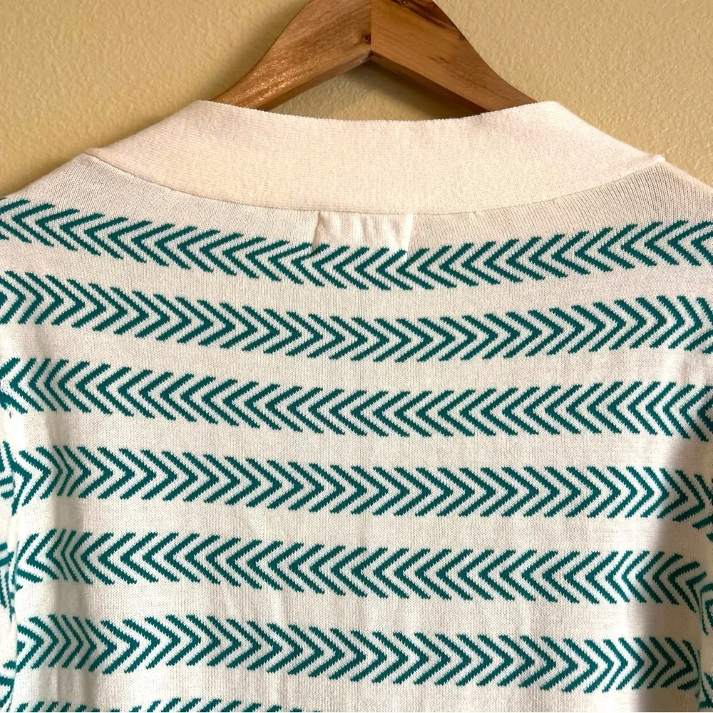 Oxknit Sweater Women’s XL 60s Retro Geo Mod Style Cotton Long Sleeve Teal Cream - Picture 10 of 16